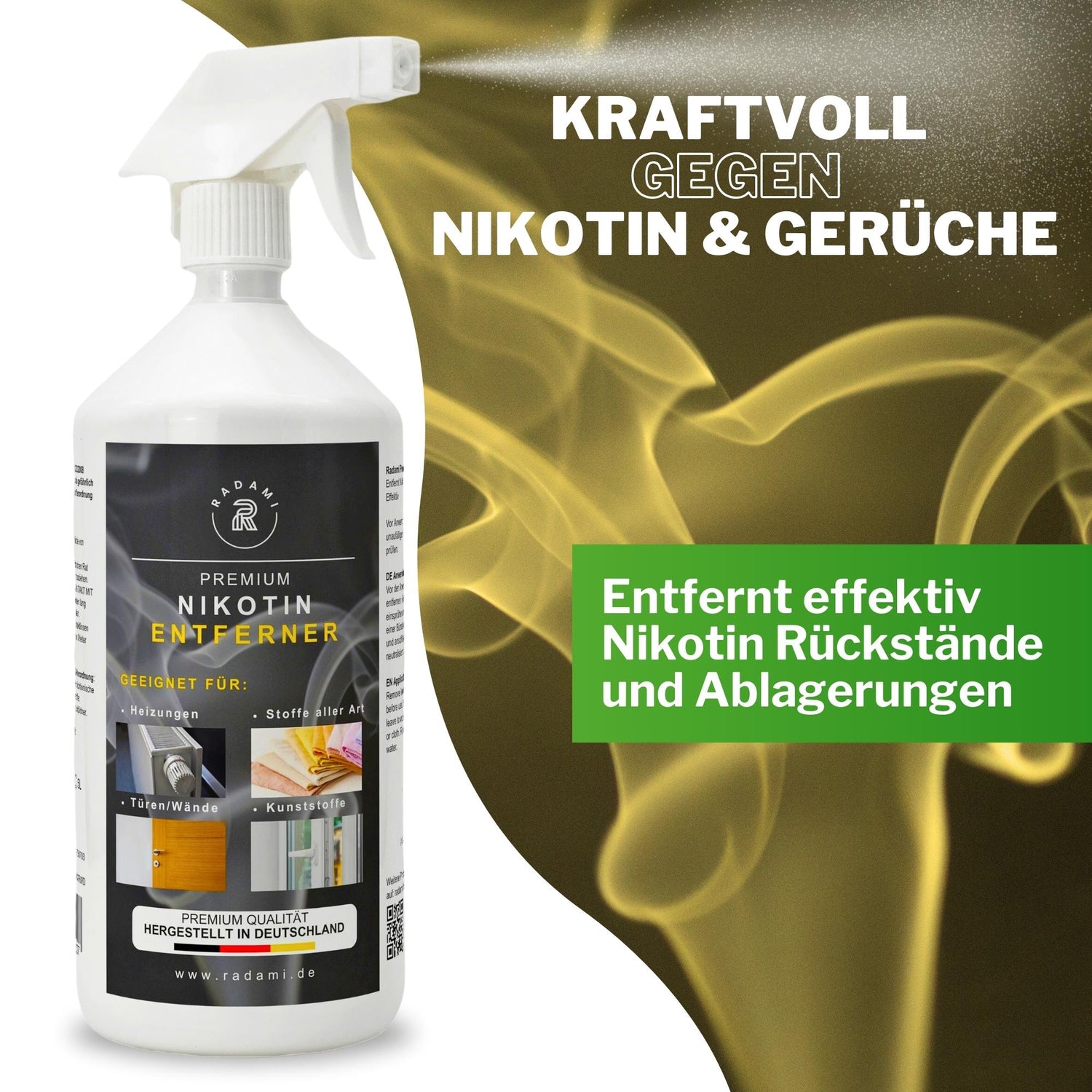 1L Nikotinentferner Nikotinreiniger kraftvoll gegen Gilb, Nikotin &amp; Geruch