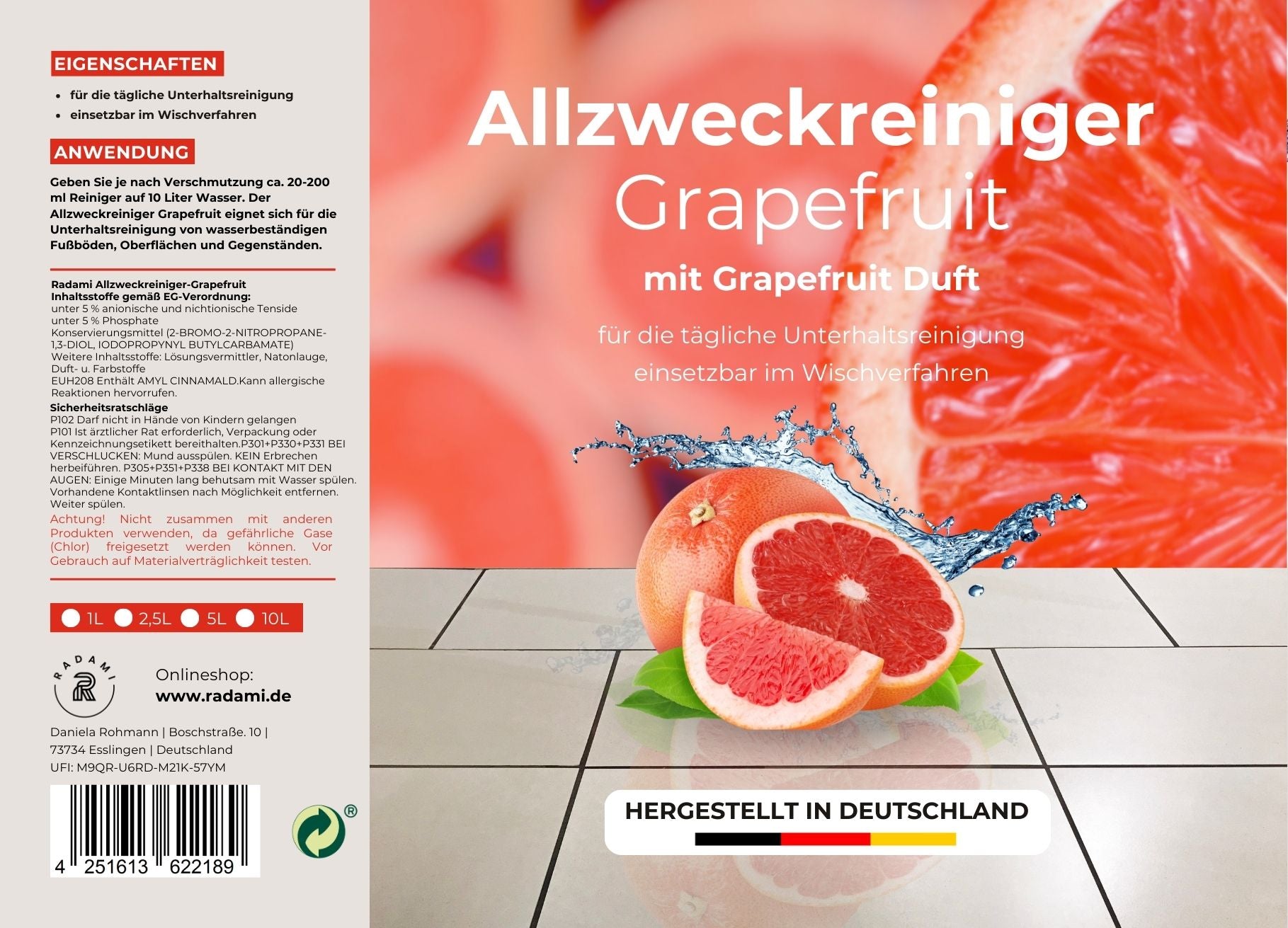 Allzweckreiniger Universalreiniger Grapefruit Bodenreiniger Reiniger 1L