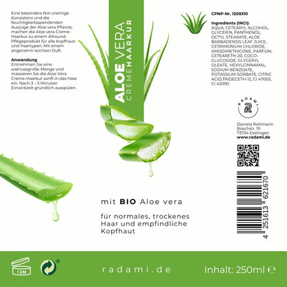 Aloe Vera Set Shampoo und Cremehaarkur Bio Aloe vera für trockenes Haar und empfindliche Kopfhaut jeweils 250 ml