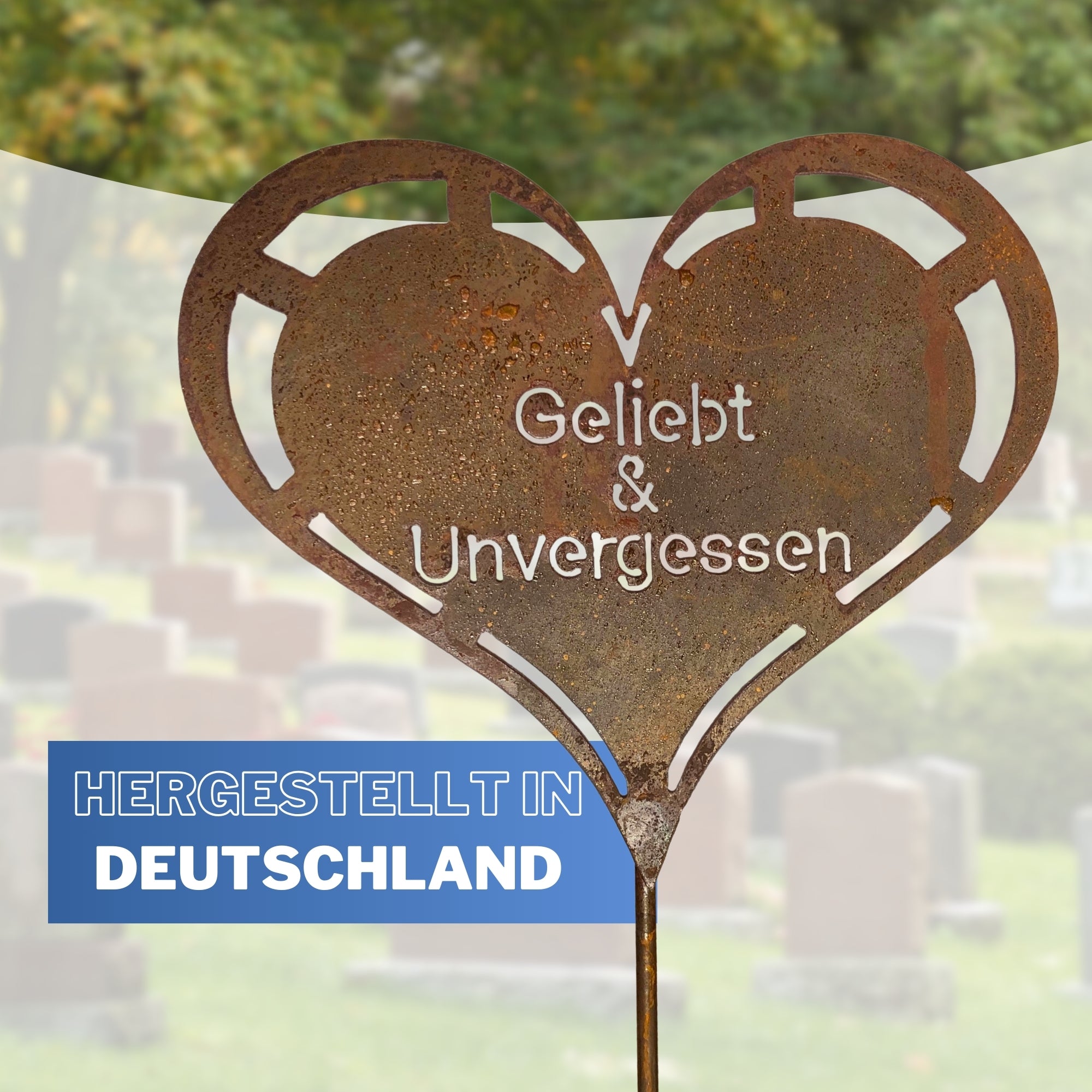 Edelrost Grabherz Grabschmuck Gedenkstein Trauerherz Herz Spruch für Grab Geliebt&amp;Unvergessen