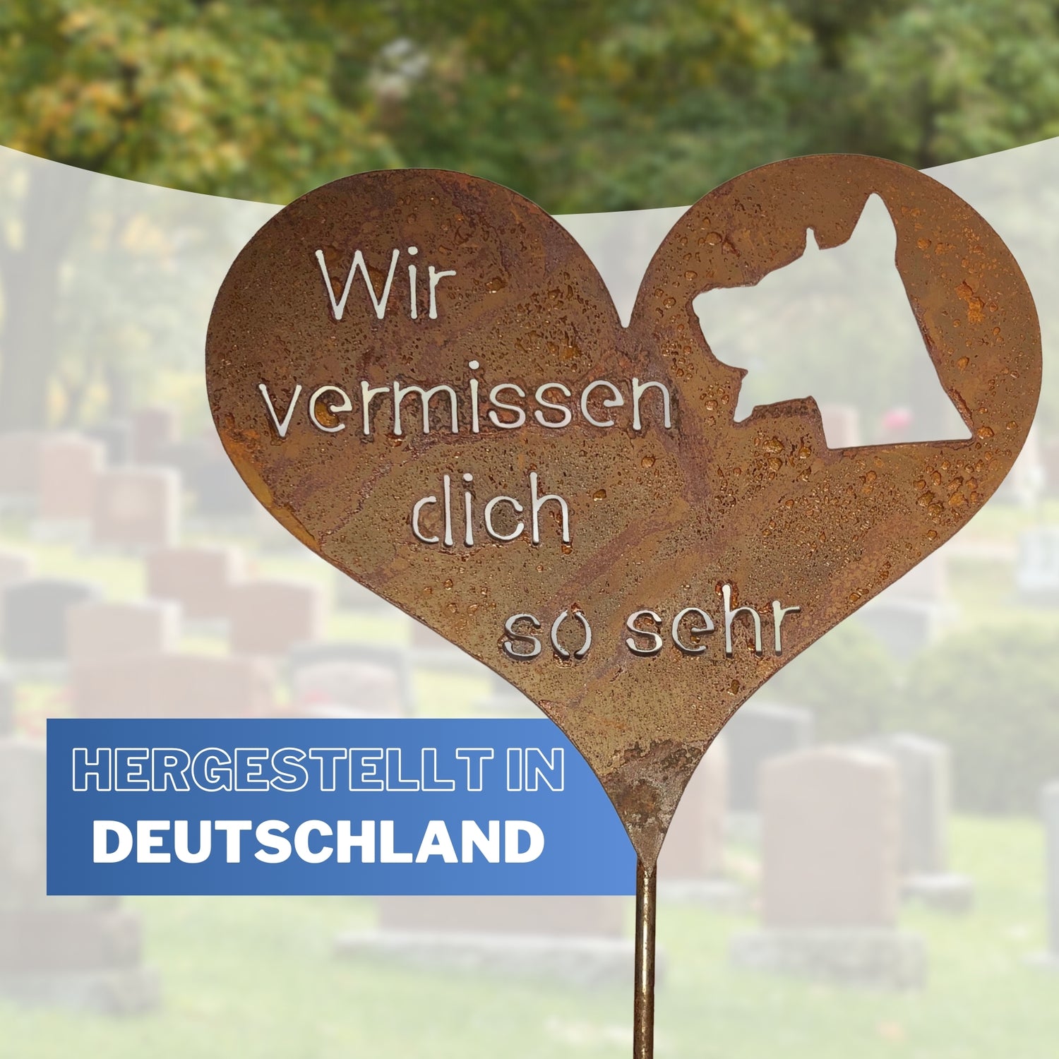 Tiergrab Grabherz Grabschmuck Gedenkstein Trauerherz Herz Spruch Grab Hund Rost