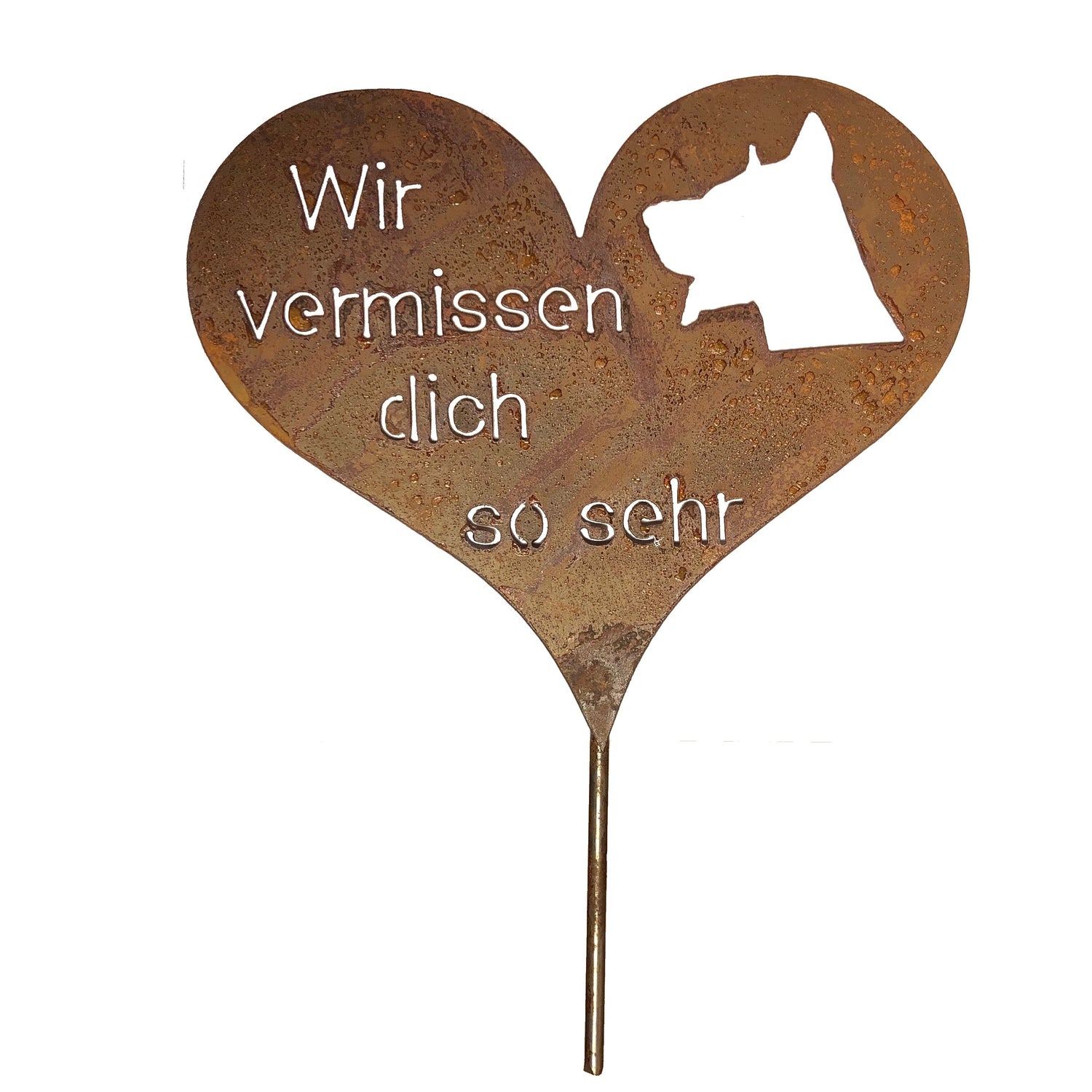 Tiergrab Grabherz Grabschmuck Gedenkstein Trauerherz Herz Spruch Grab Hund Rost