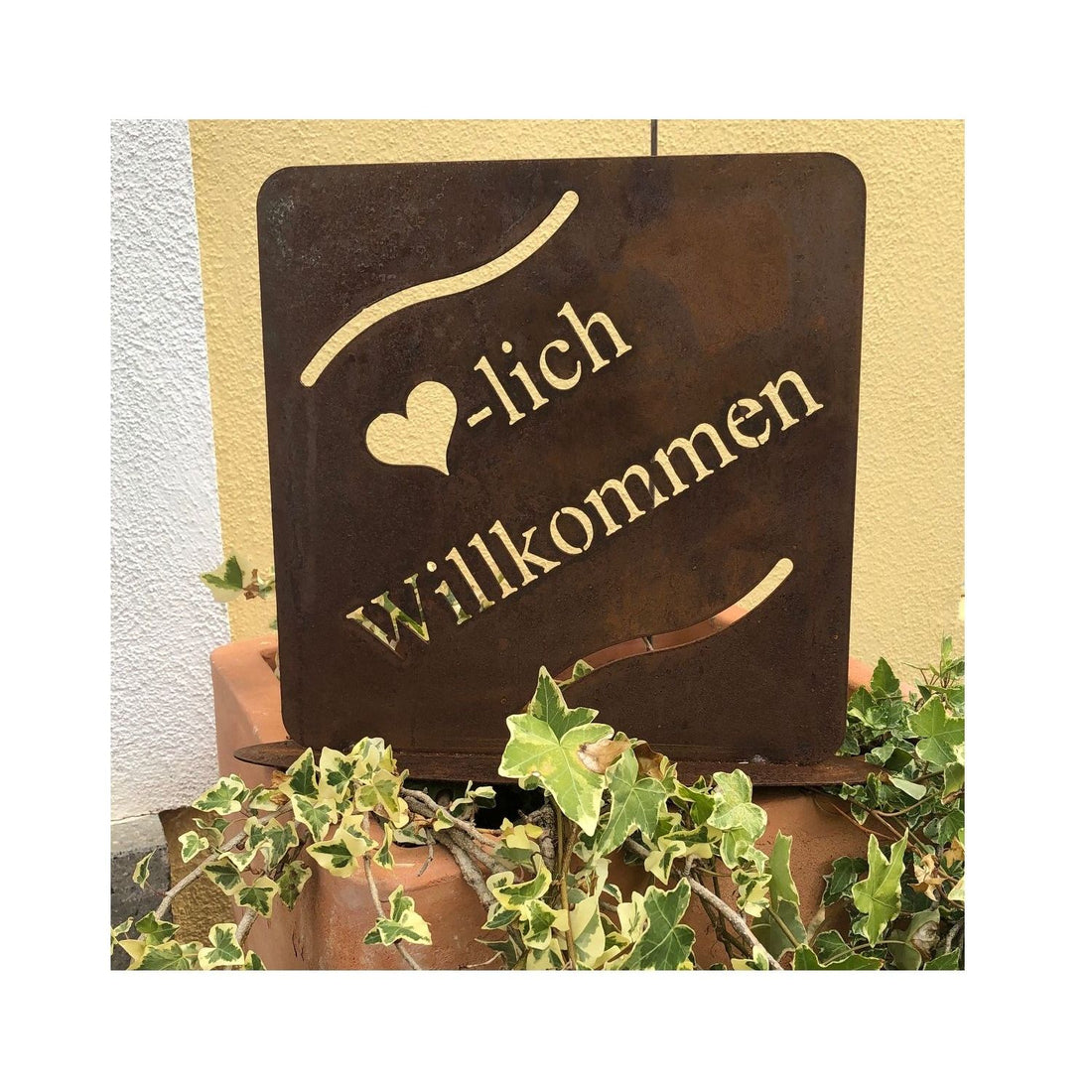 Edelrost Herzlich Willkommen - Schild Willkommensschild Gartenfigur, Metall Figur Gartendeko 1280g